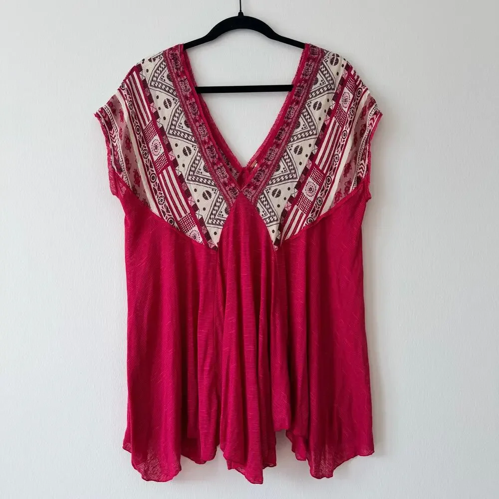 Free People Pink Boho Flowy Tunic Top Size Medium